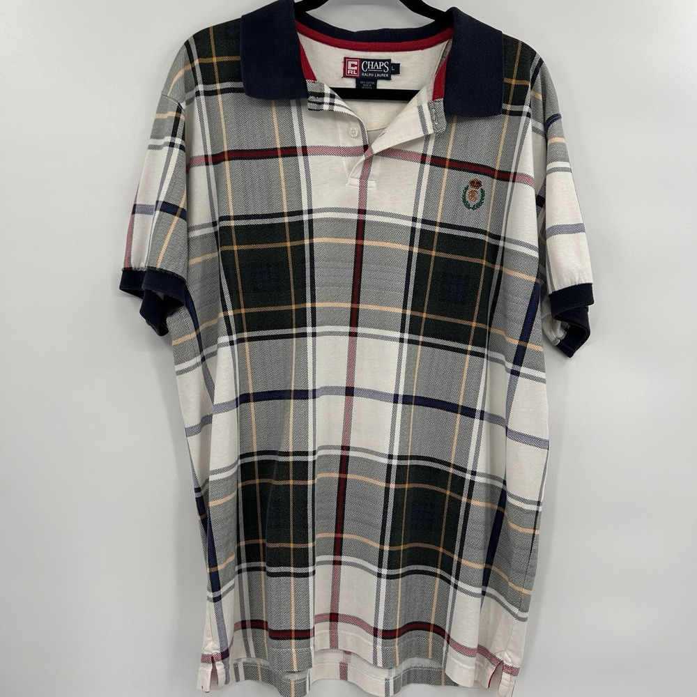 Vintage Chaps‎ Ralph Lauren Mens Madras Plaid Polo Shirt Size L Old Money Preppy